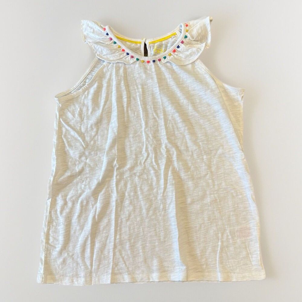 Boden Size 13-14 Years White Sleeveless Top Rainbow Poms Neckline